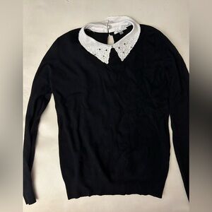 Elegant Black Blouse with White Collar